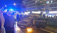 Çorlu'da Otomobil Başka Araca Çarpıp Takla Attı