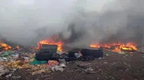 Sivas’ın Şarkışla ilçesinde vahşi depolama alanında çıkan yangın 5’inci gününde de devam ediyor
