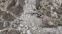 Nevşehir Göreme'de Yıkılan Peribacası Havadan Görüntülendi
