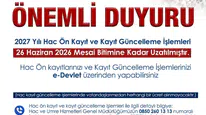 2027 Yılı Hac Ön Kayıt ve Kayıt Güncelleme Süresi Uzatıldı