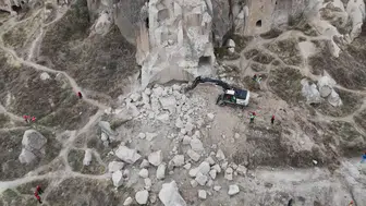 Nevşehir Göreme'de Yıkılan Peribacası Havadan Görüntülendi