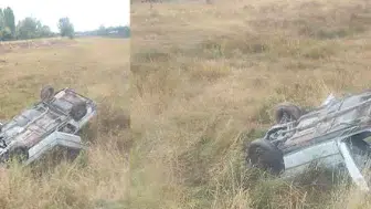 Sivas’ta Otomobil Tarlaya Uçup Ters Döndü