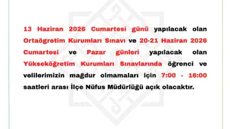 Suşehri’nde Sınav Günlerinde Nüfus Müdürlüğü Açık Olacak