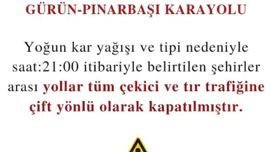 Gürün Pınarbaşı Karayolu Tır Ve Çekici Trafiğine Kapatıldı!