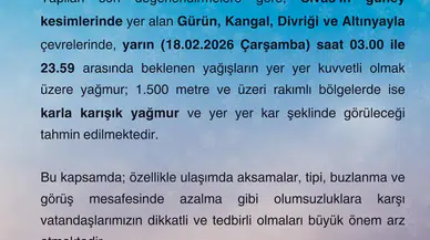 Sivas’ta Hava Alarmı: Kuvvetli Yağmur ve Yükseklerde Kar Bekleniyor