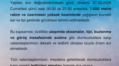 Meteorolojiden Sivas İçin Kuvvetli Kar ve Tipi Uyarısı