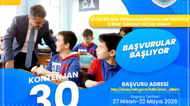 Sivas Bilişim Teknolojileri MTAL Ortaokulu 5. Sınıf Öğrenci Seçme Sınavı Başvuruları Başladı