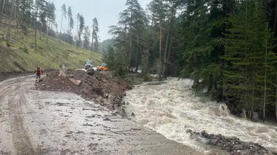 Koyulhisar’da Sağanak Yağış Sonrası Tekke Deresi Taştı: Yolda Hasar Oluştu