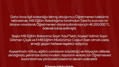 Kayseri'de Öğretmenevi Sorunu Çözülüyor: Talas İçin 46,2 Milyon TL Ödenek Tahsis Edildi