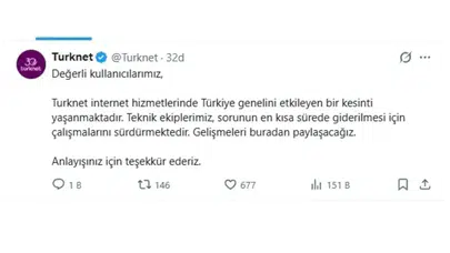 TürkNet’ten Türkiye Geneli Kesinti Açıklaması: Sorun İçin Çalışmalar Sürüyor