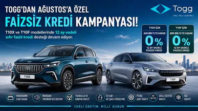 TOGG'dan Ağustos Kampanyası: 800 Bin TL Faizsiz Kredi