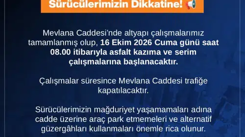 Sivas’ta Mevlana Caddesi Trafiğe Kapatılıyor