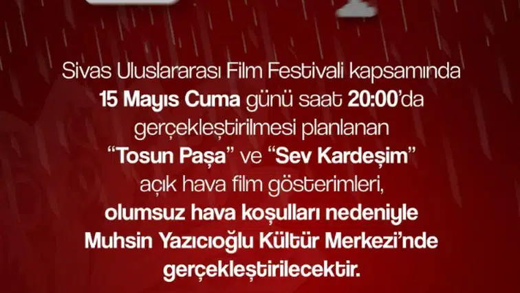 Sivas Uluslararası Film Festivali’nde Açık Hava Gösterimleri Kapalı Alana Alındı!
