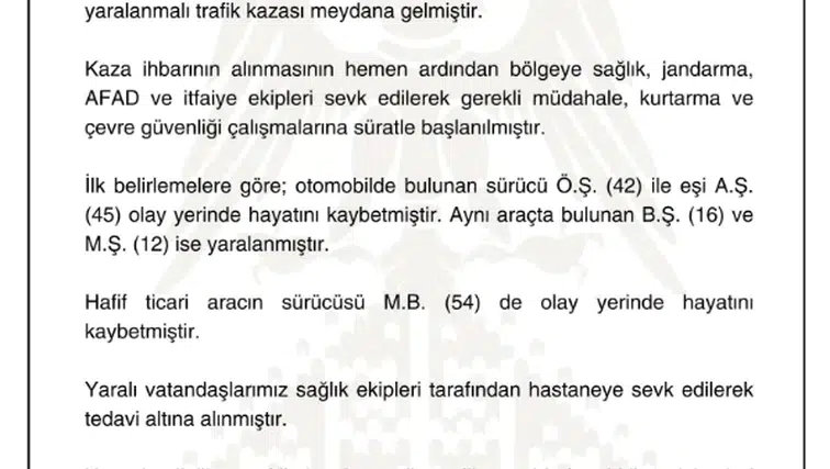 Sivas Valiliği Açıkladı! 3 Kişi Hayatını Kaybetti!