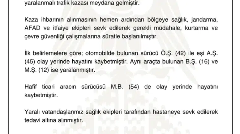 Sivas Valiliği Açıkladı! 3 Kişi Hayatını Kaybetti!