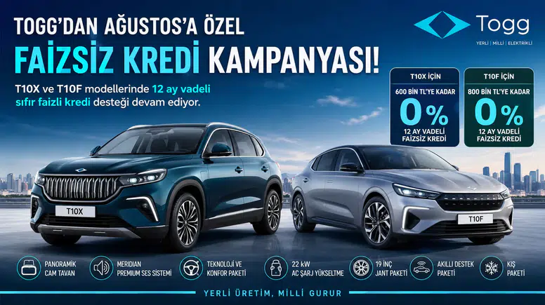 TOGG'dan Ağustos Kampanyası: 800 Bin TL Faizsiz Kredi