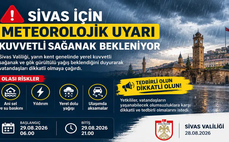 Sivas İçin Meteorolojik Uyarı: Kuvvetli Sağanak Bekleniyor