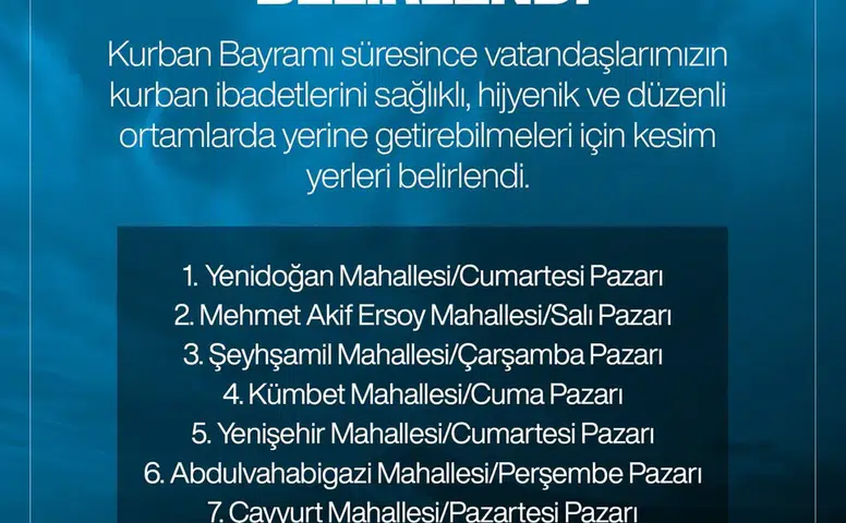 Sivas’ta Kurban Kesim Alanları Açıklandı