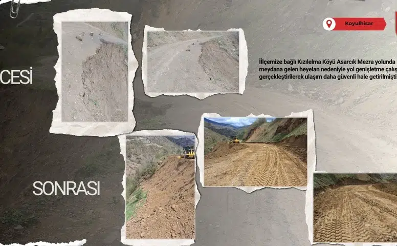 Koyulhisar’da Heyelan Bölgesinde Yol Güvenliği Artırıldı