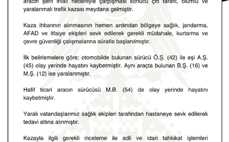 Sivas Valiliği Açıkladı! 3 Kişi Hayatını Kaybetti!