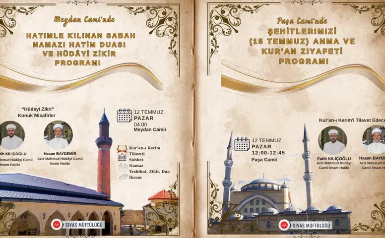 Sivas Müftülüğü'nden Vatandaşlara Manevi Program Daveti
