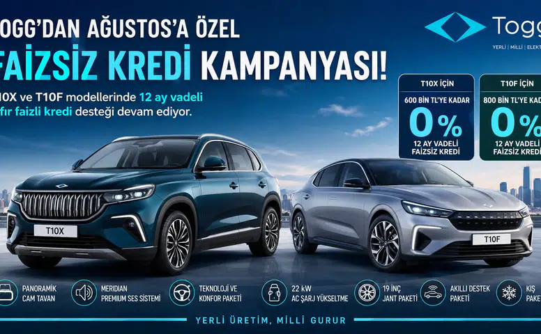 TOGG'dan Ağustos Kampanyası: 800 Bin TL Faizsiz Kredi
