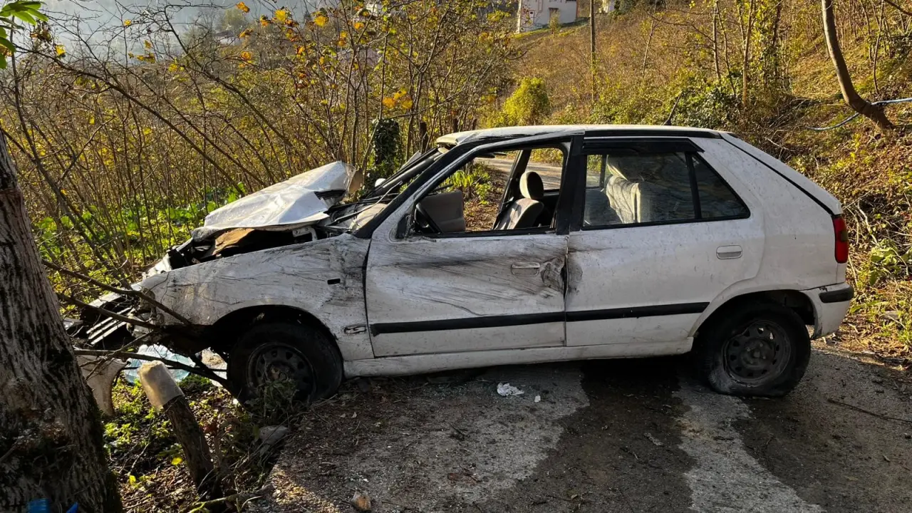 Ordu’da şiddetli kaza! Araç fındık bahçesine uçtu 1