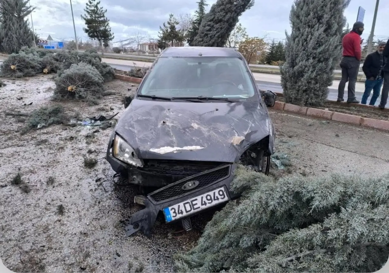Elazığ’da feci kaza! Otomobil kaldırıma çıktı, ağaçları devirdi 1