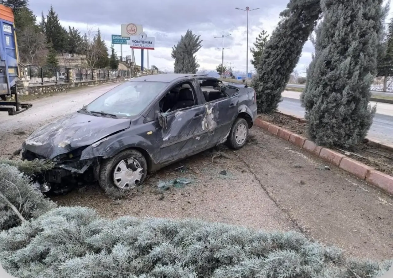 Elazığ’da feci kaza! Otomobil kaldırıma çıktı, ağaçları devirdi 4
