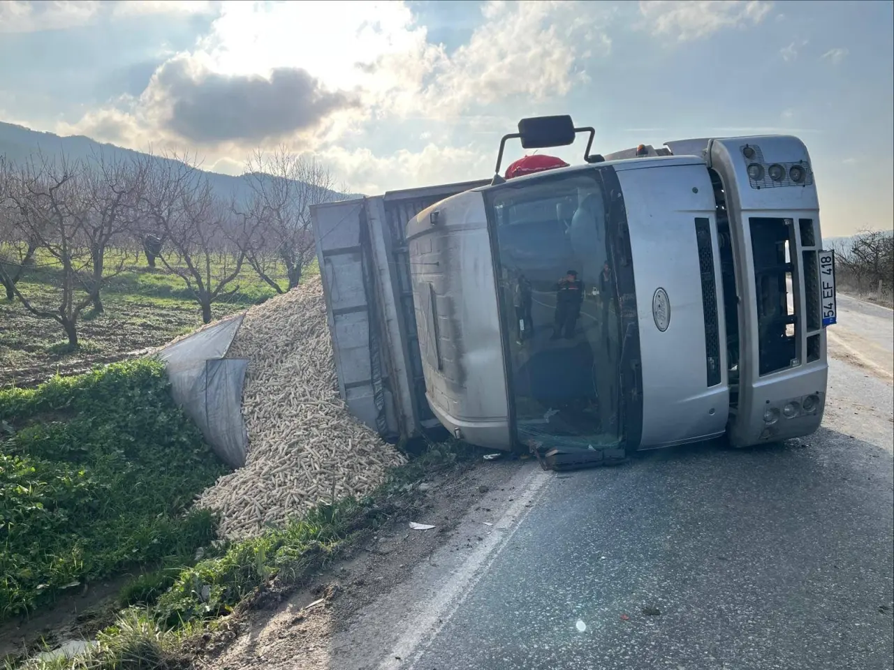Bilecik’te mısır yüklü çekici devrildi! Yol trafiğe kapandı 3