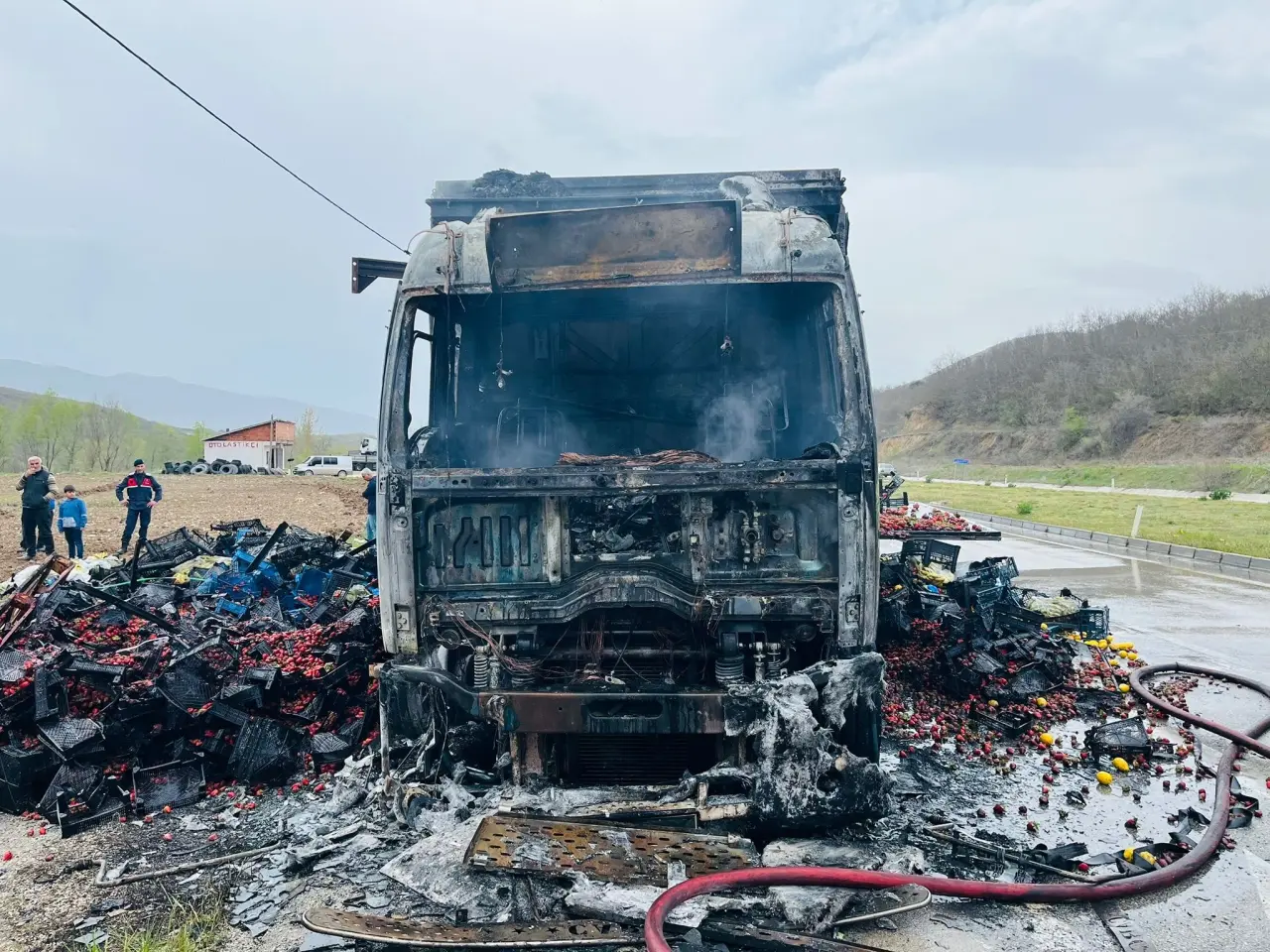 Tokat’ta çilek yüklü kamyon yandı 3